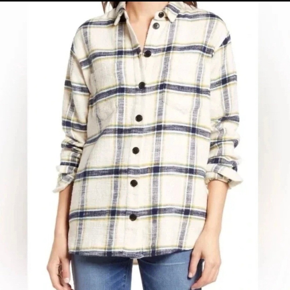 Madewell Oversized Ex-Boyfriend Shirt Caney Plaid Cream Multicolor S Grunge Gorp